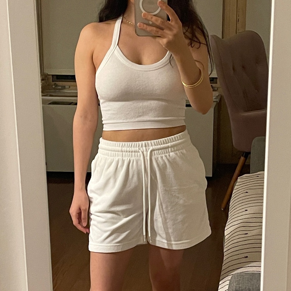 Aritzia Tna Towel Terry Halter Top &  5” Shorts (white)